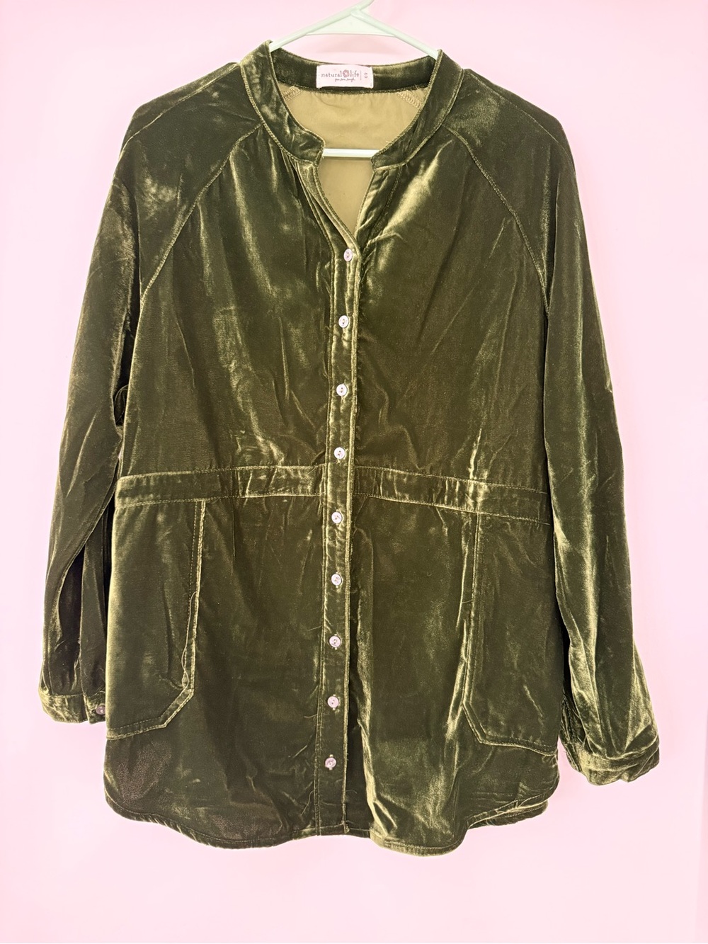 Natural Life Green Velvet Button-Front Tunic/Jacket/Shirt